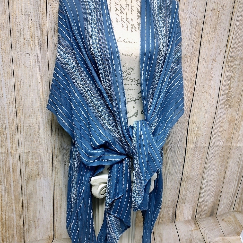 Sonoma Kimono Blue Striped Cardigan Slit Arms One Size - Picture 3 of 14